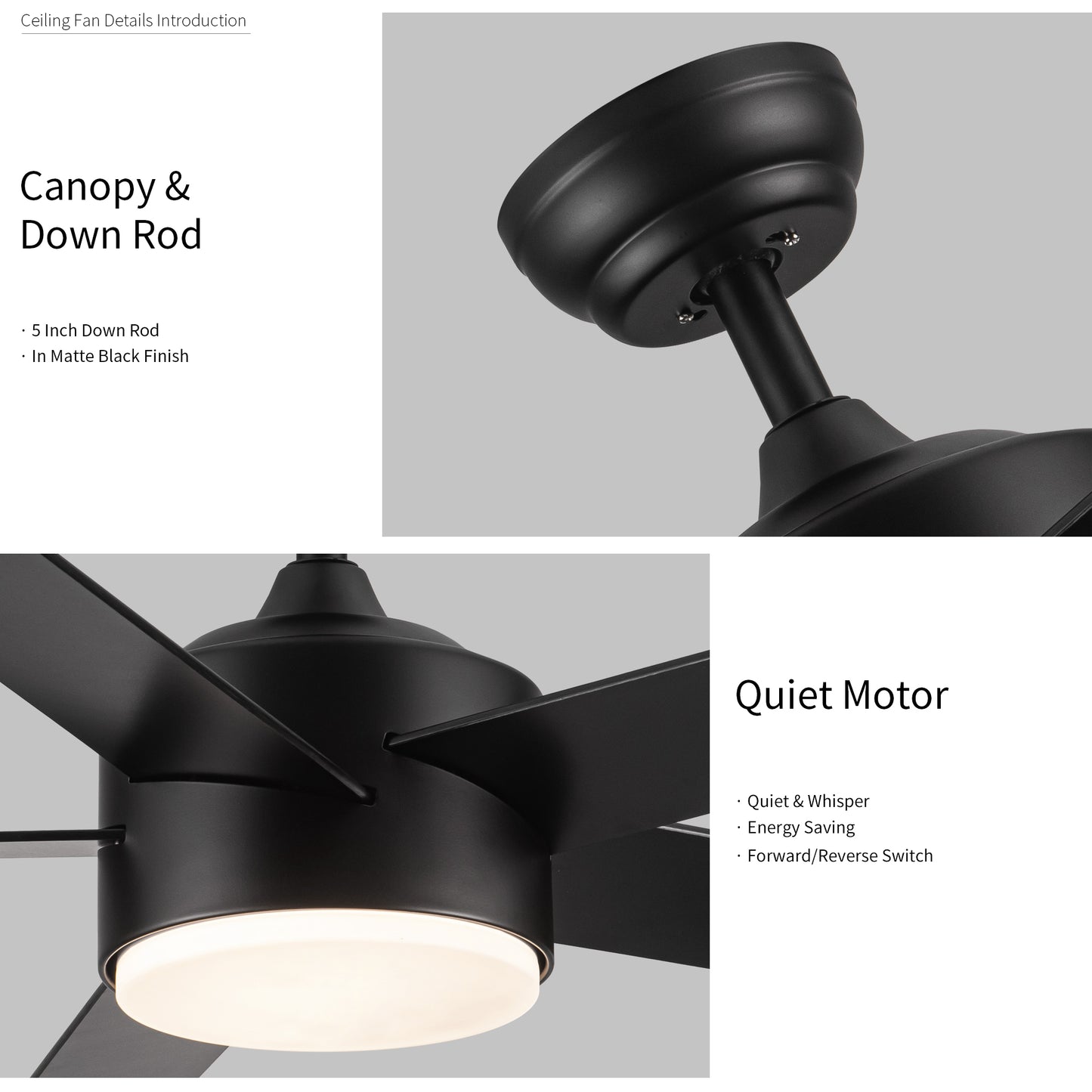 Sleek Black Ceiling Fan with Light