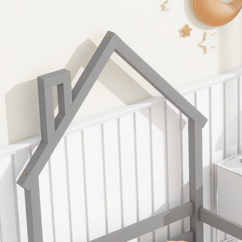 Cozy Twin House Bed with Handrails - Grey