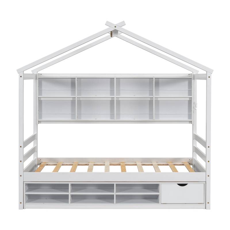 Cozy Twin House Bed with Roof & Storage