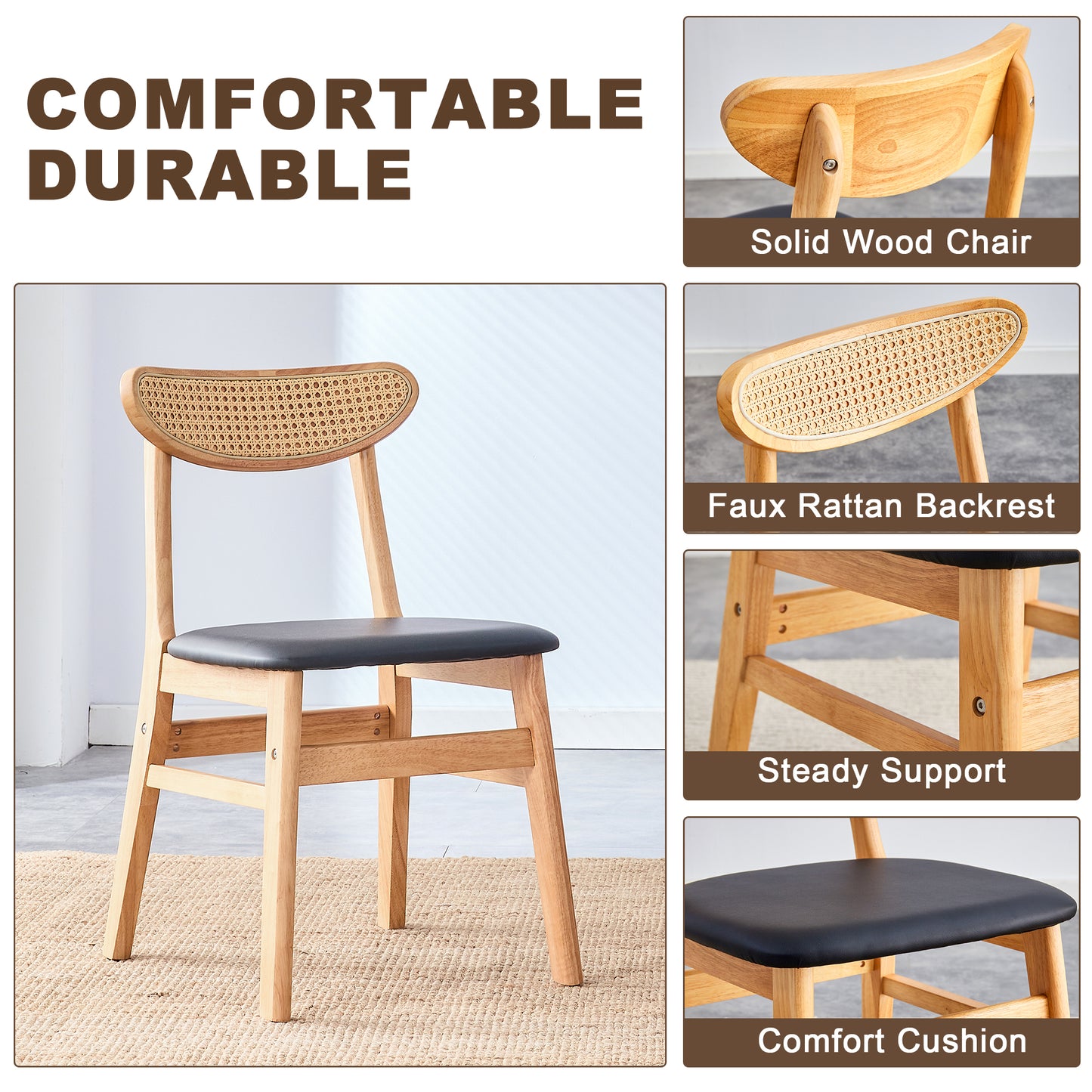 Chic Wooden Dining Chair with Comfy Cushions