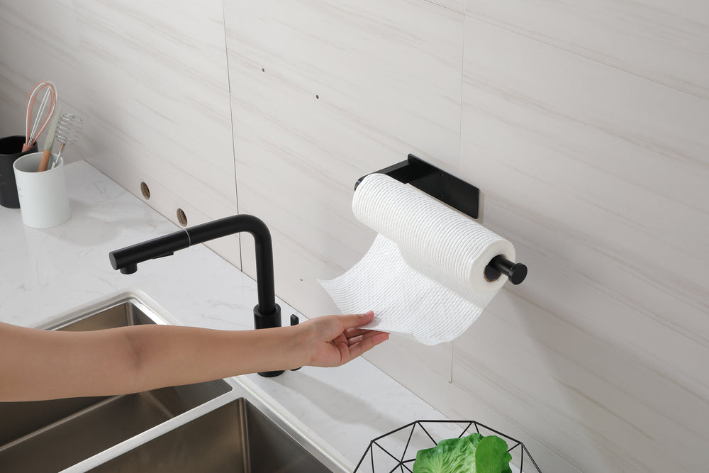 Stick & Store Paper Towel Holders - Sleek Black Duo