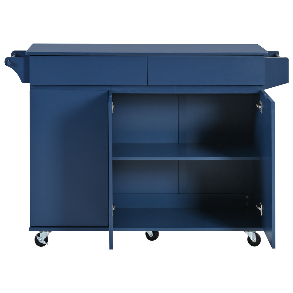 Navy Blue Rolling Kitchen Island with Drop Leaf & Storage