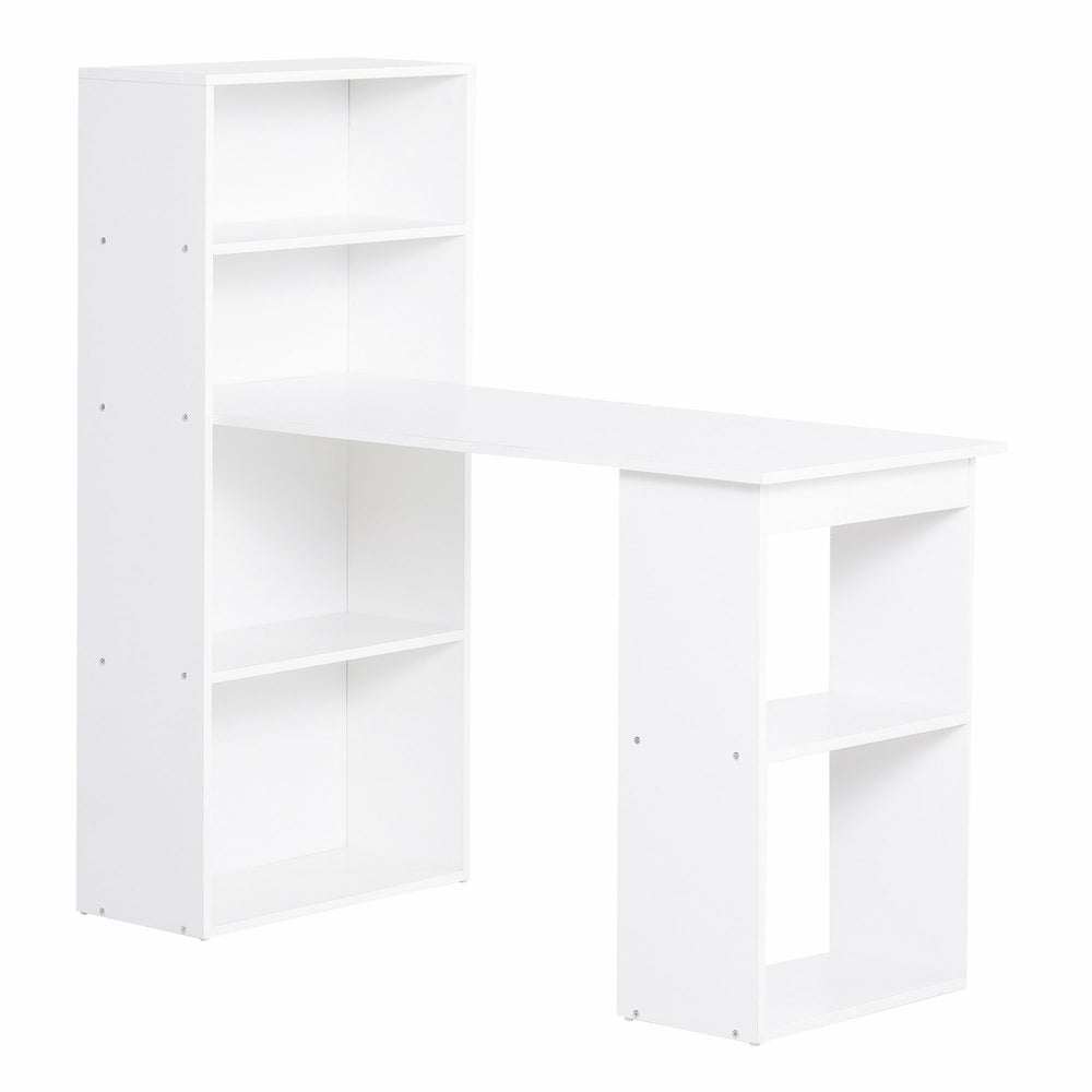 Sleek White Desk with 6-Tier Bookshelf