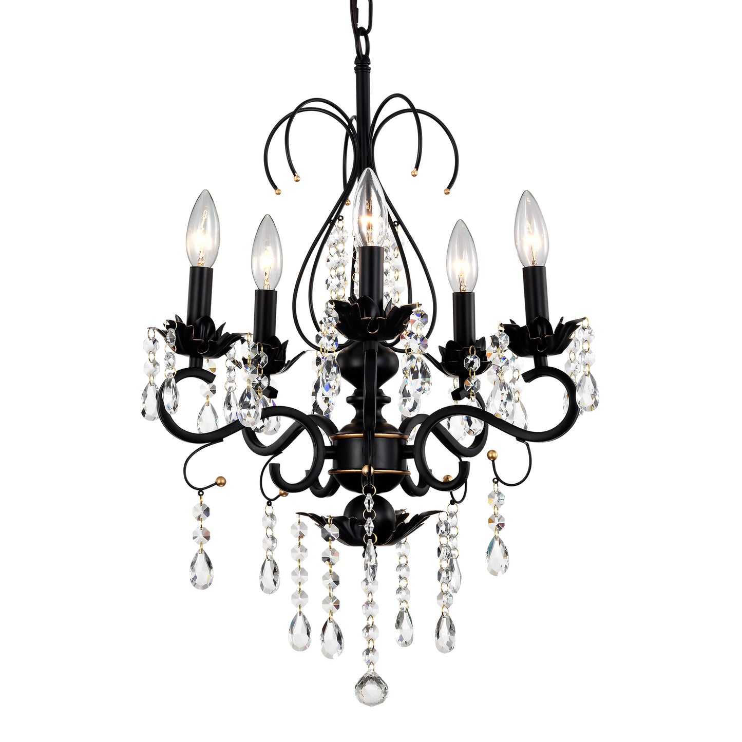 Radiant Vintage Crystal Chandelier - Matte Black & Gold Elegance