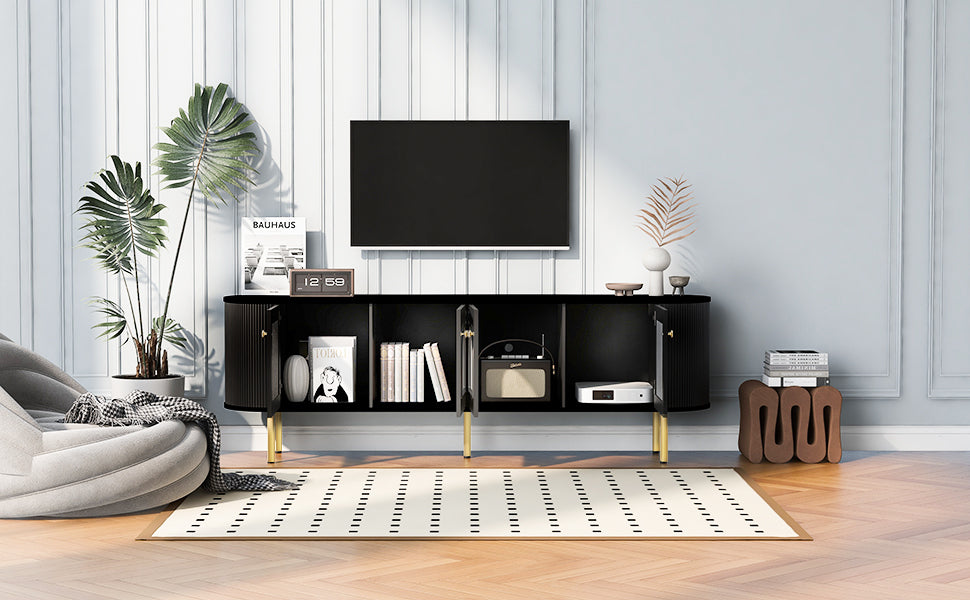 Sleek Black TV Stand with Modern Style and Ample Storage