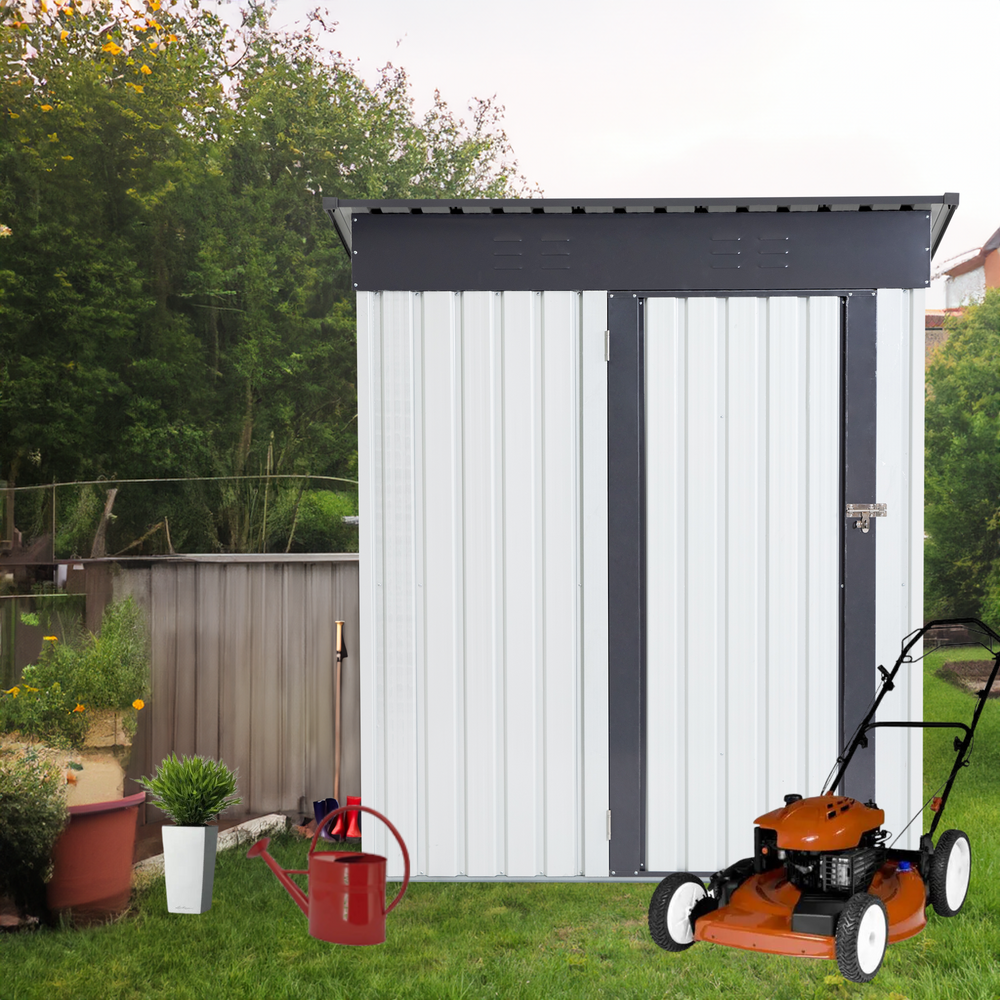 Garden Essentials Metal Storage Shed - Gray & White Rainproof Tool Keeper