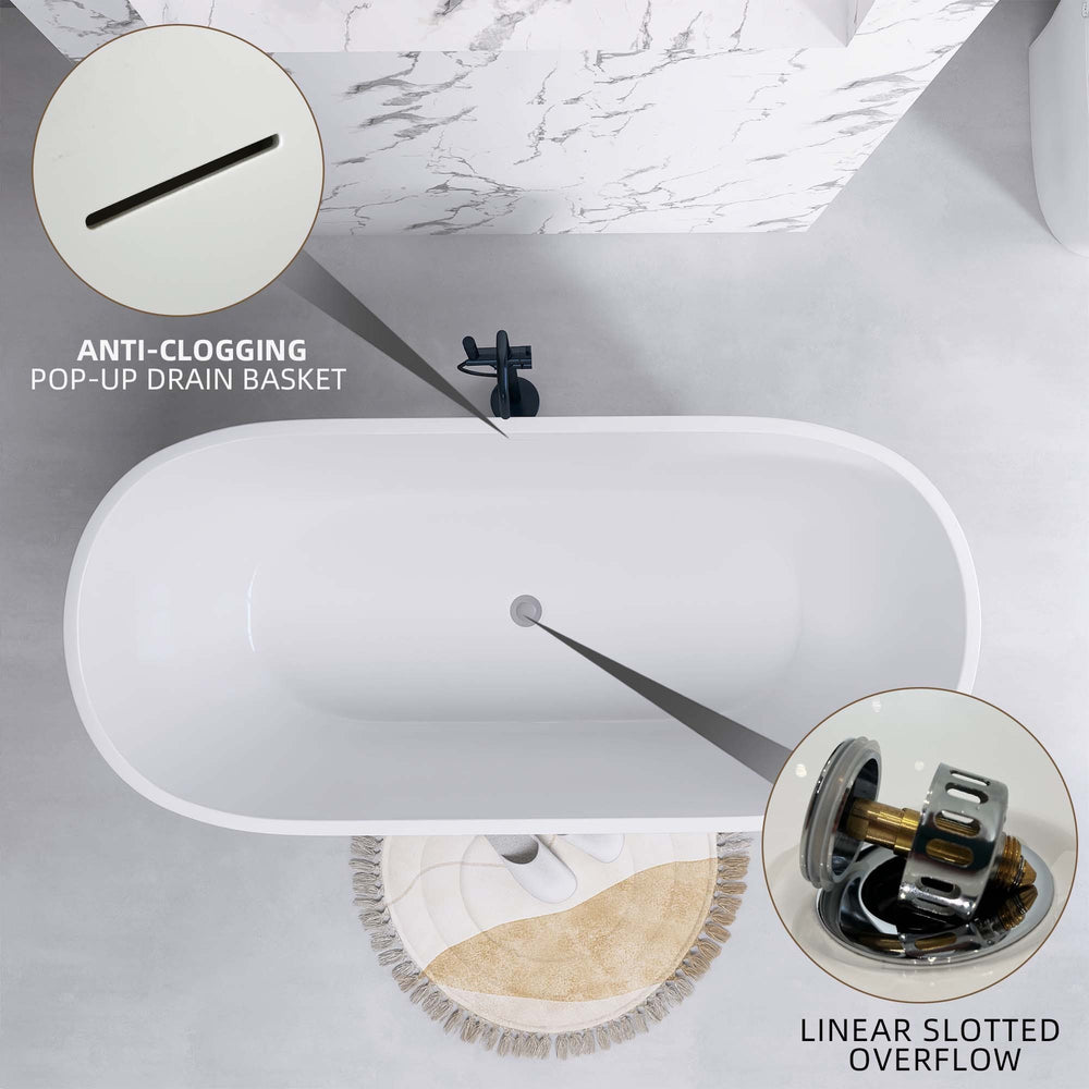 Luxurious Oval Soaking Tub - Elegant Freestanding Design with Chrome Drain