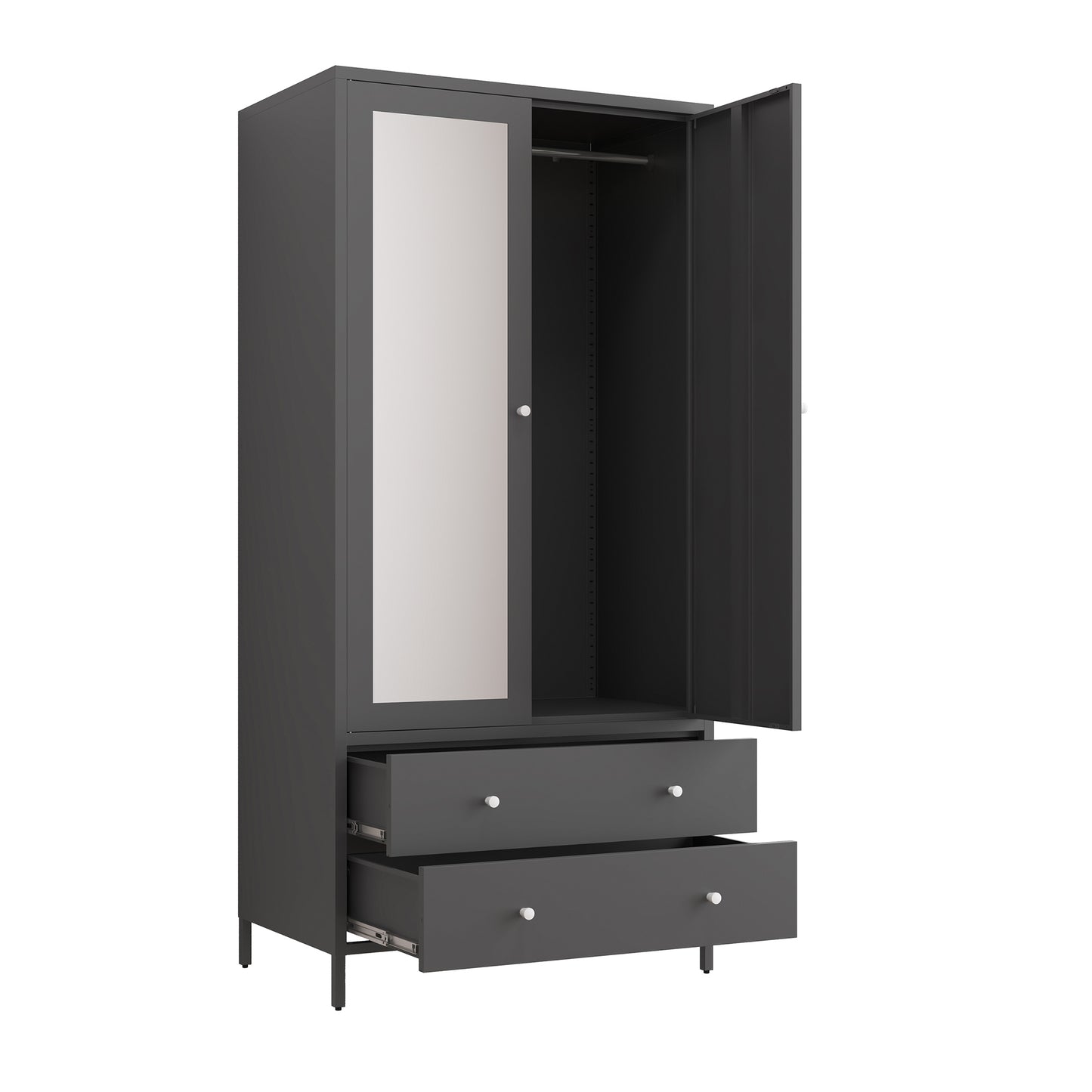 Sleek Metal Wardrobe with Mirror & Drawers