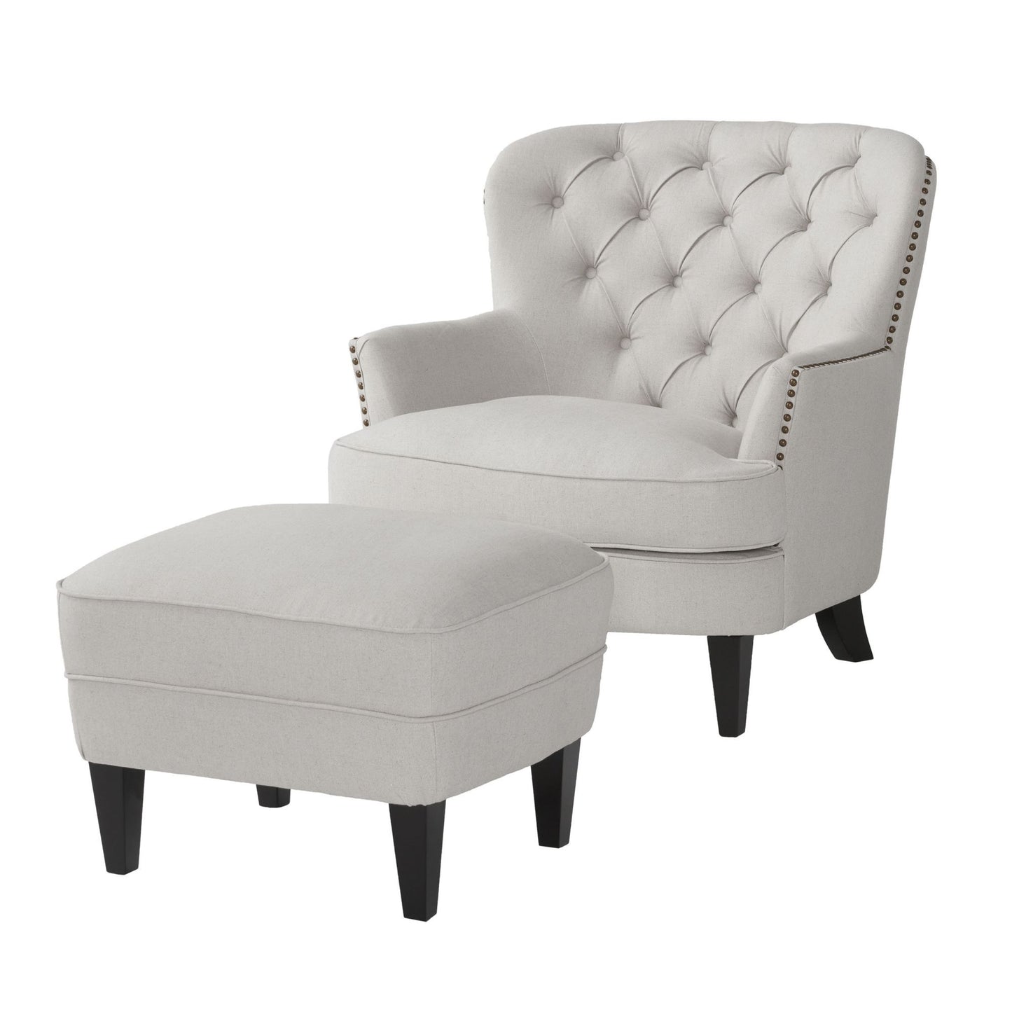 Chic Light Grey Club Chair and Ottoman Set