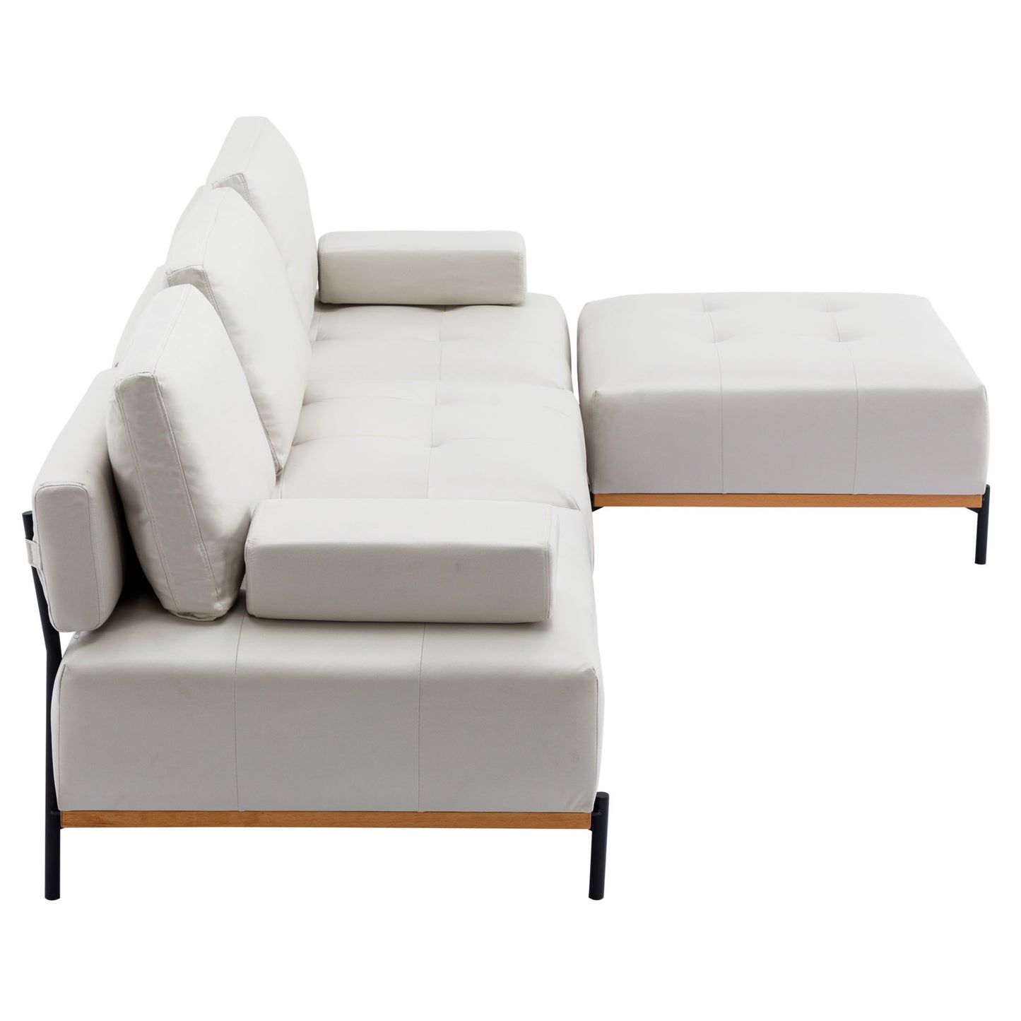 Cozy L-Shaped Sectional Sofa with Ottoman - Plush Beige Comfort for Your Living Room