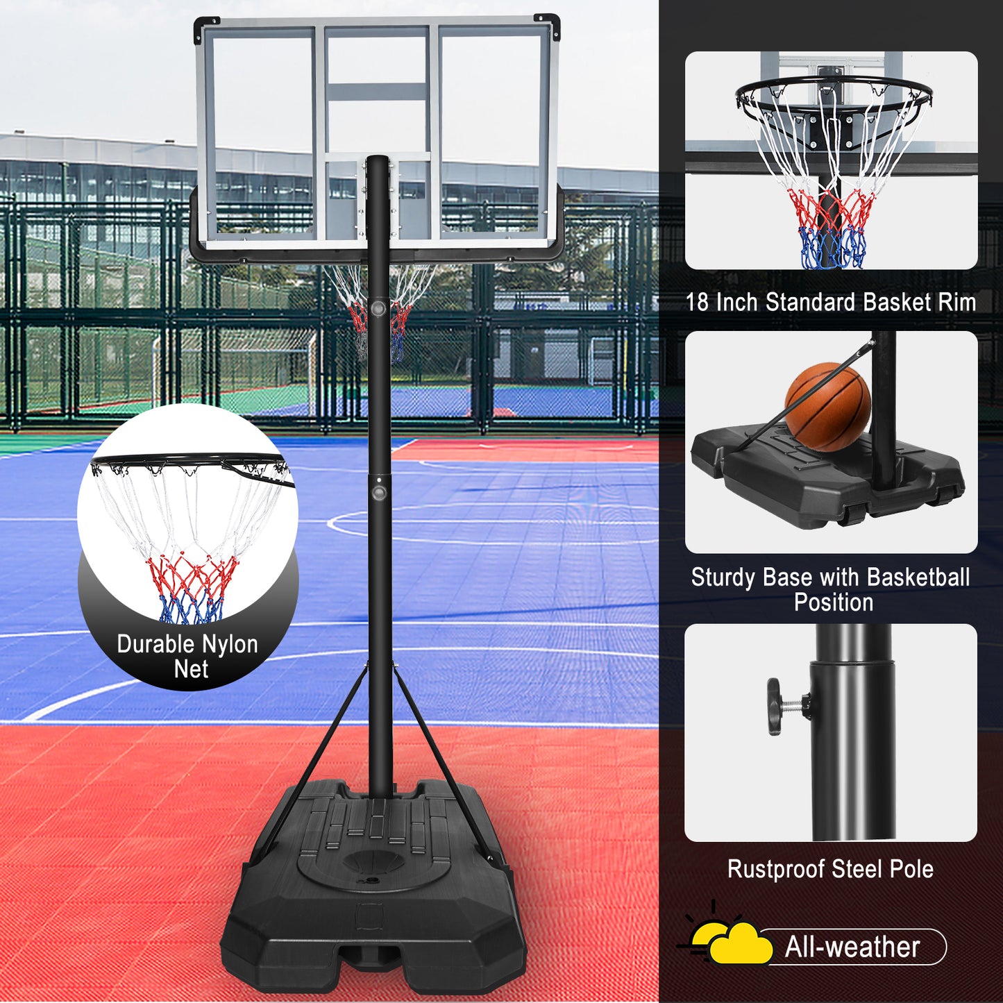 Adjustable Portable Basketball Hoop with Wheels