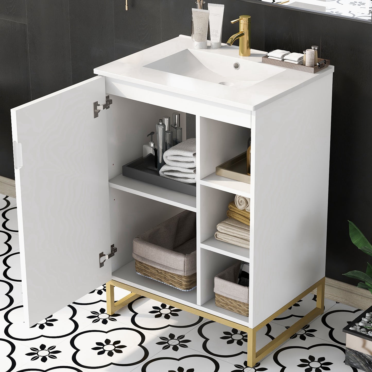 Chic White Bathroom Vanity with Gold Legs