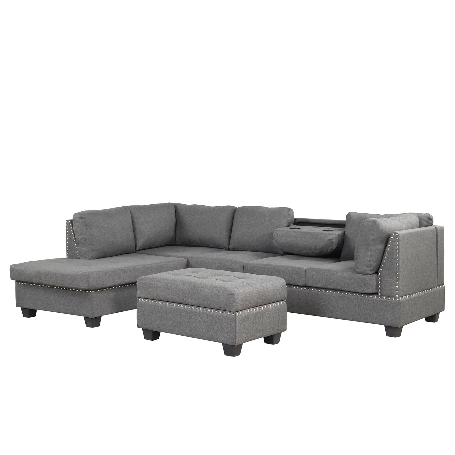 Cozy Gray Reversible Sectional Sofa with Storage Ottoman