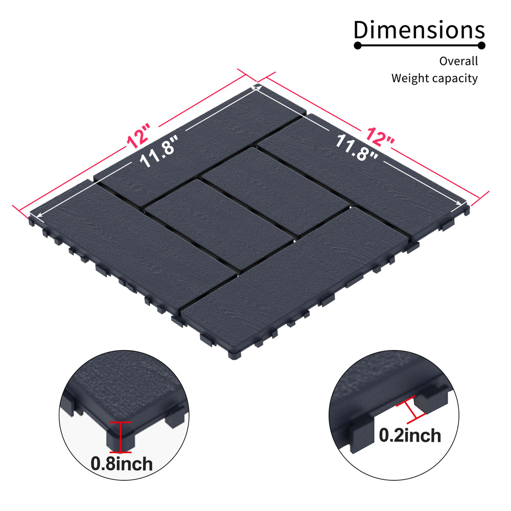 Easy Install Interlocking Patio Tiles - Dark Gray Decking for Outdoor Spaces