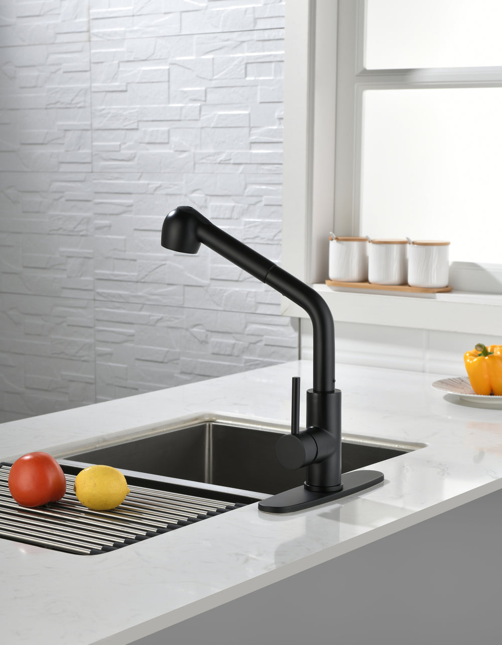 Sleek Black Pull-Down Kitchen Faucet