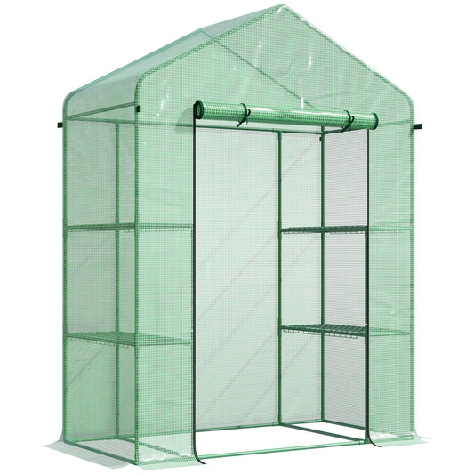 Outsunny Portable Mini Greenhouse with Shelves and Roll-Up Door