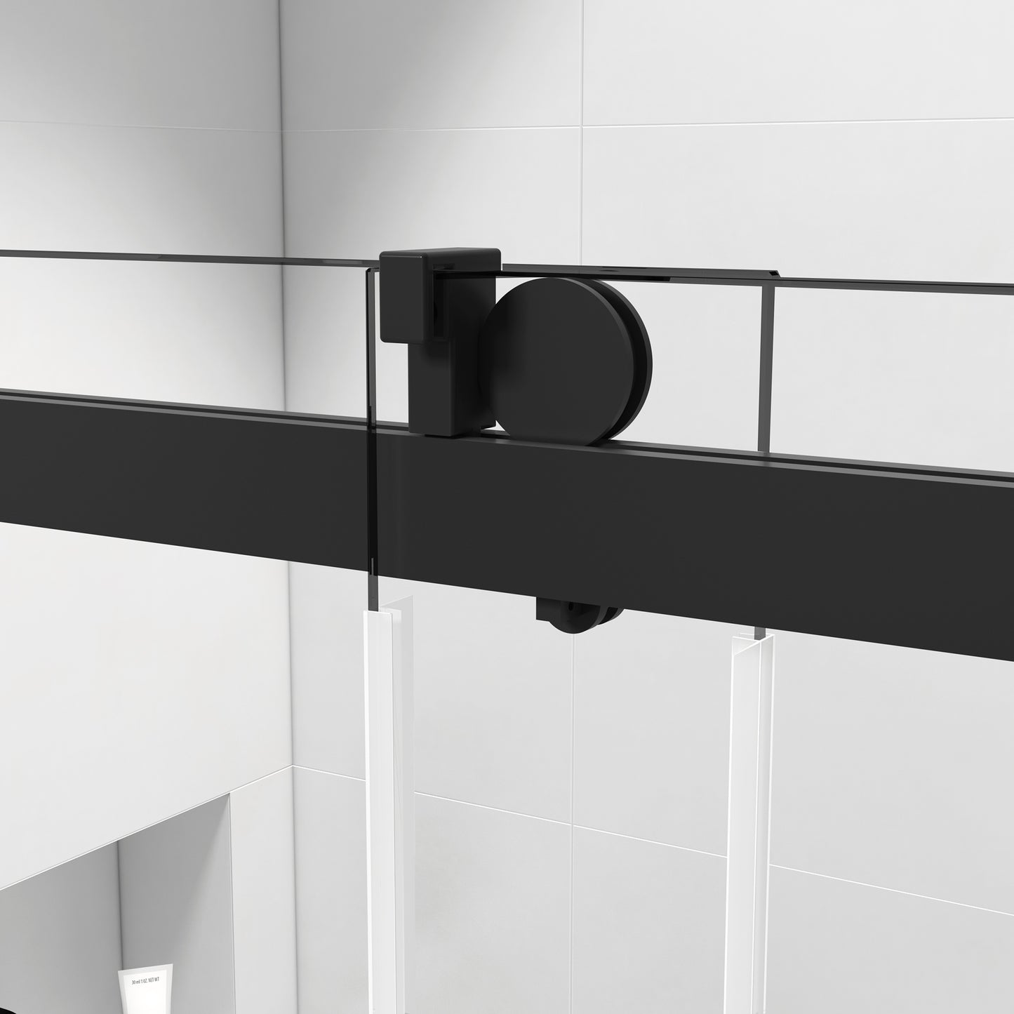 Sleek Matte Black Frameless Shower Door with Soft Close