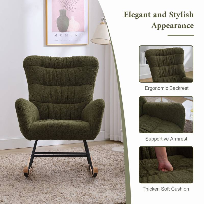 Cozy Teddy Rocking Chair in Dark Green