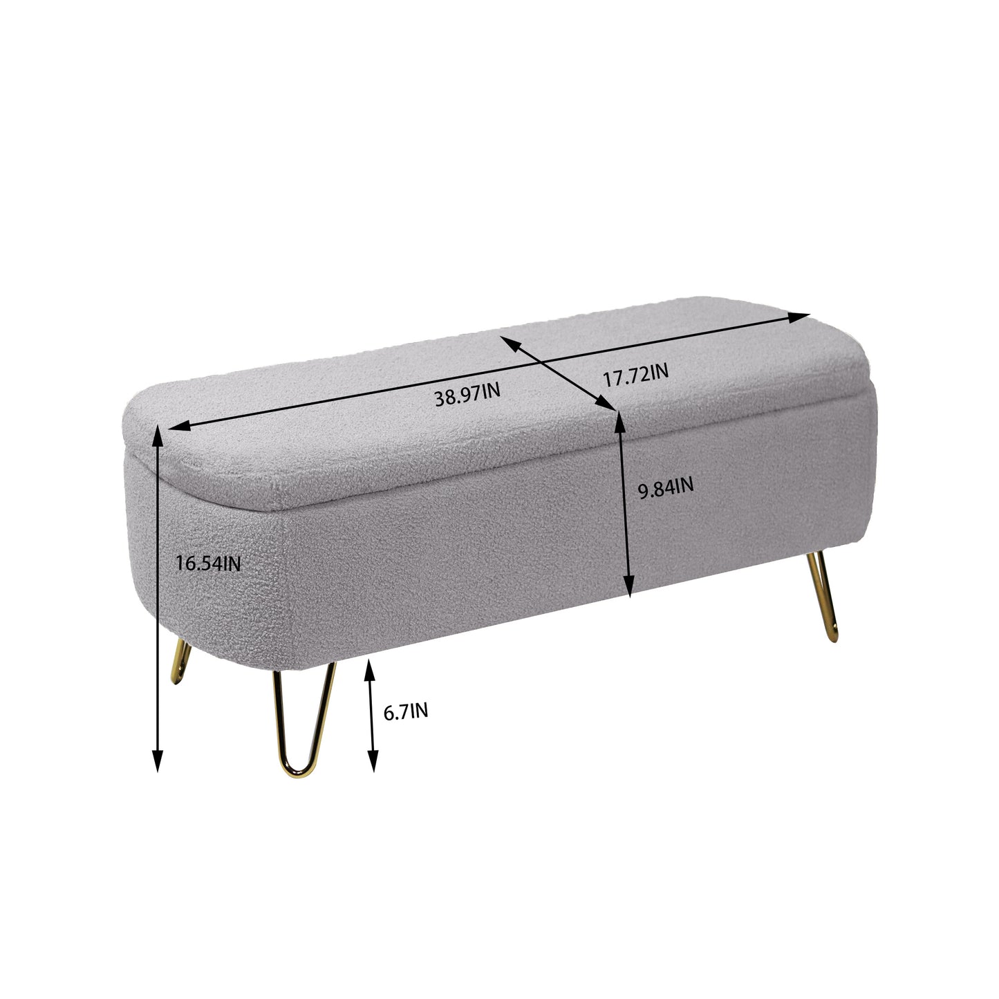 Chic Grey Faux Fur Storage Ottoman Bench