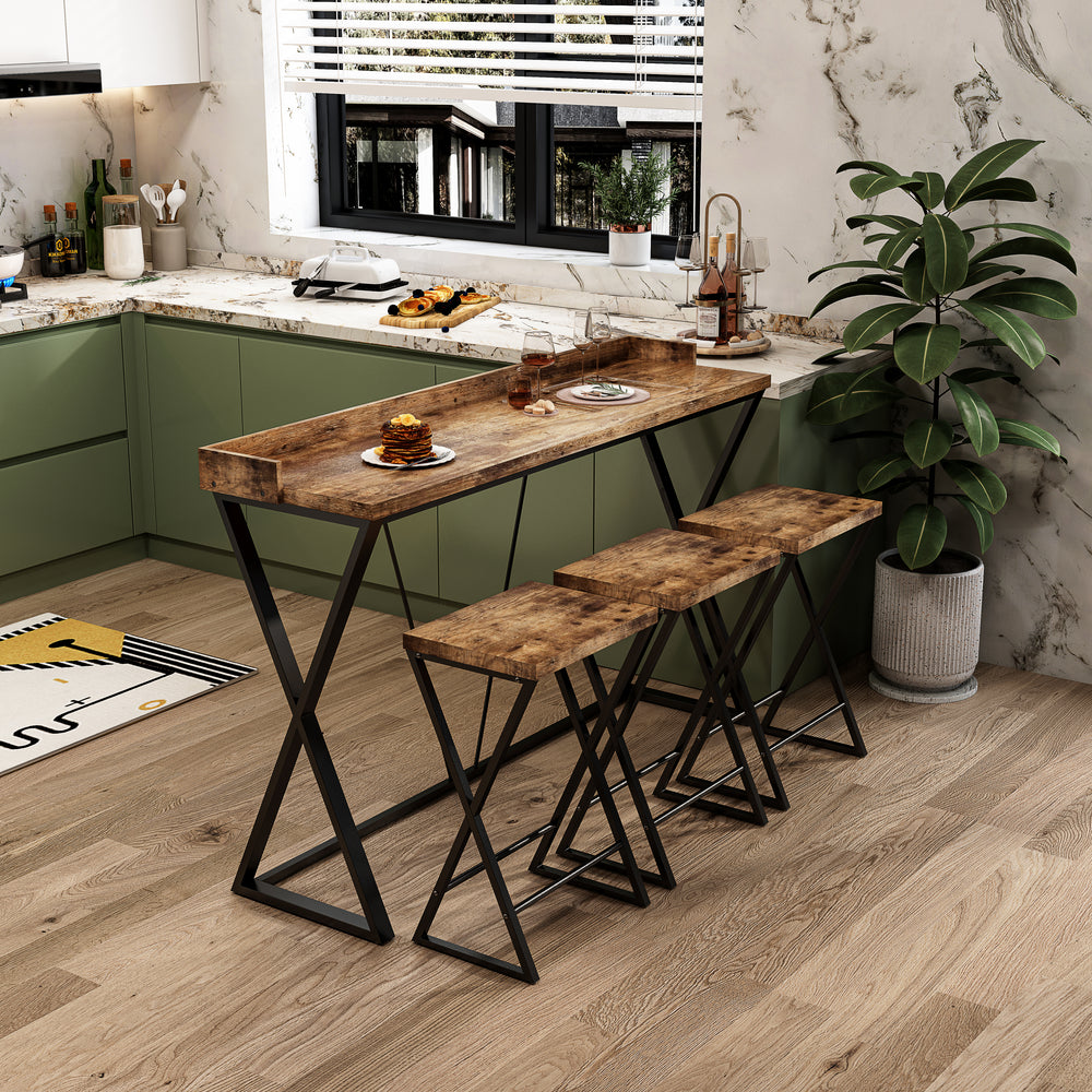 Chic X-Shape Dining Set with Stools