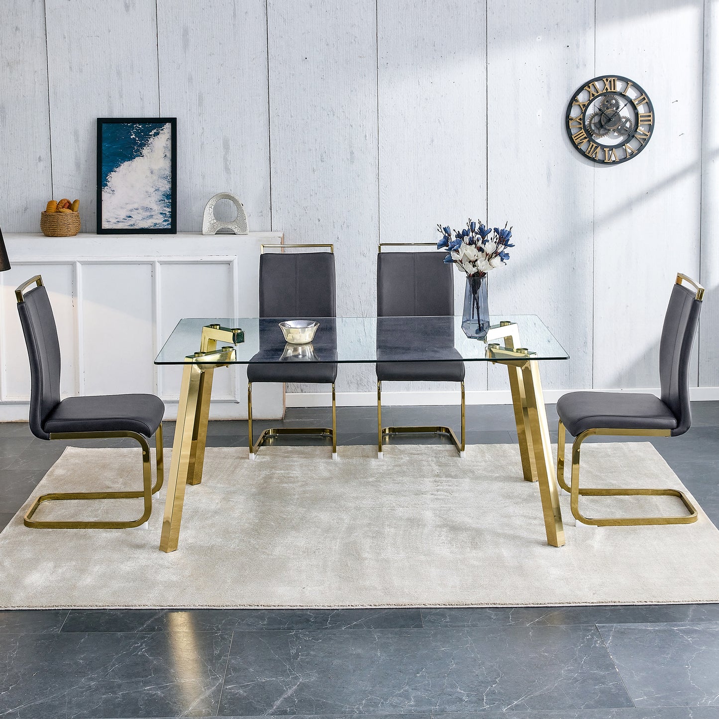 Gleaming Gold Glass Dining Table