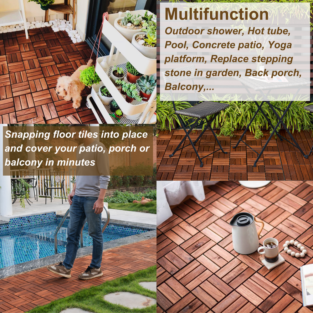 Chic Acacia Deck Tiles - Stylish Outdoor Flooring for Patios & Pools