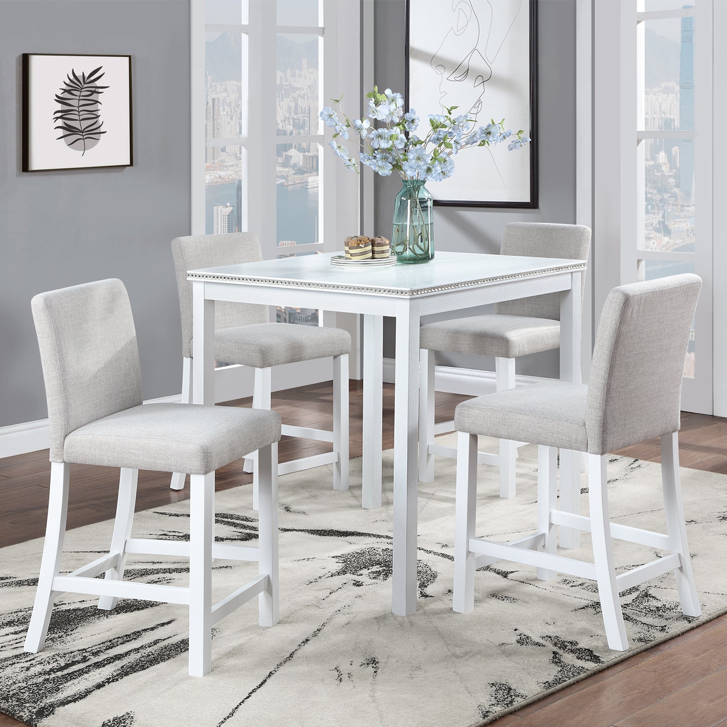 Chic White Counter Height Dining Set