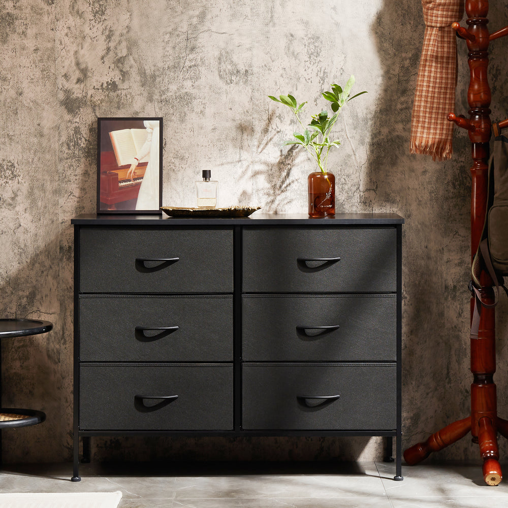 Stylish Storage Dresser with 6 Drawers and Wooden Top