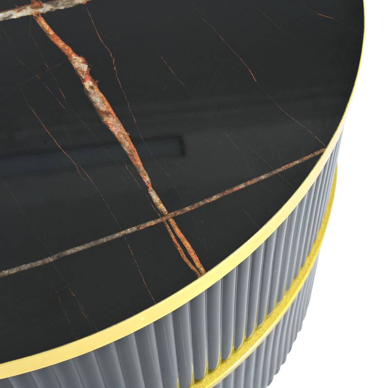 Chic Nesting Coffee Tables with Drawers - Sleek Round Design in Black and Brown Glass