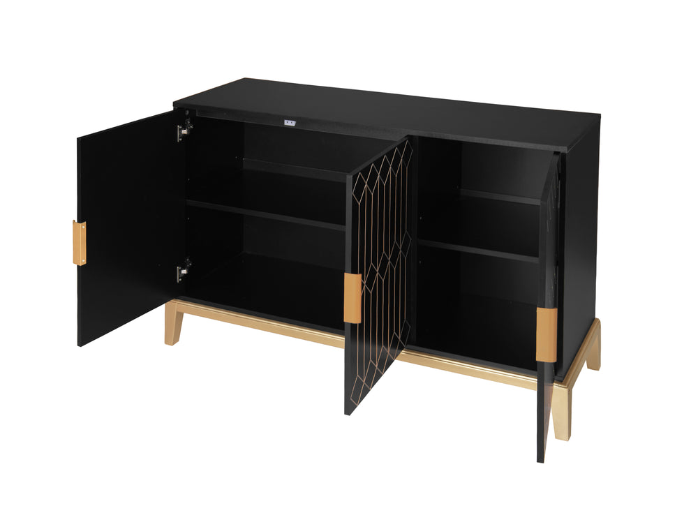 Stylish 3-Door Storage Cabinet with Custom Shelving