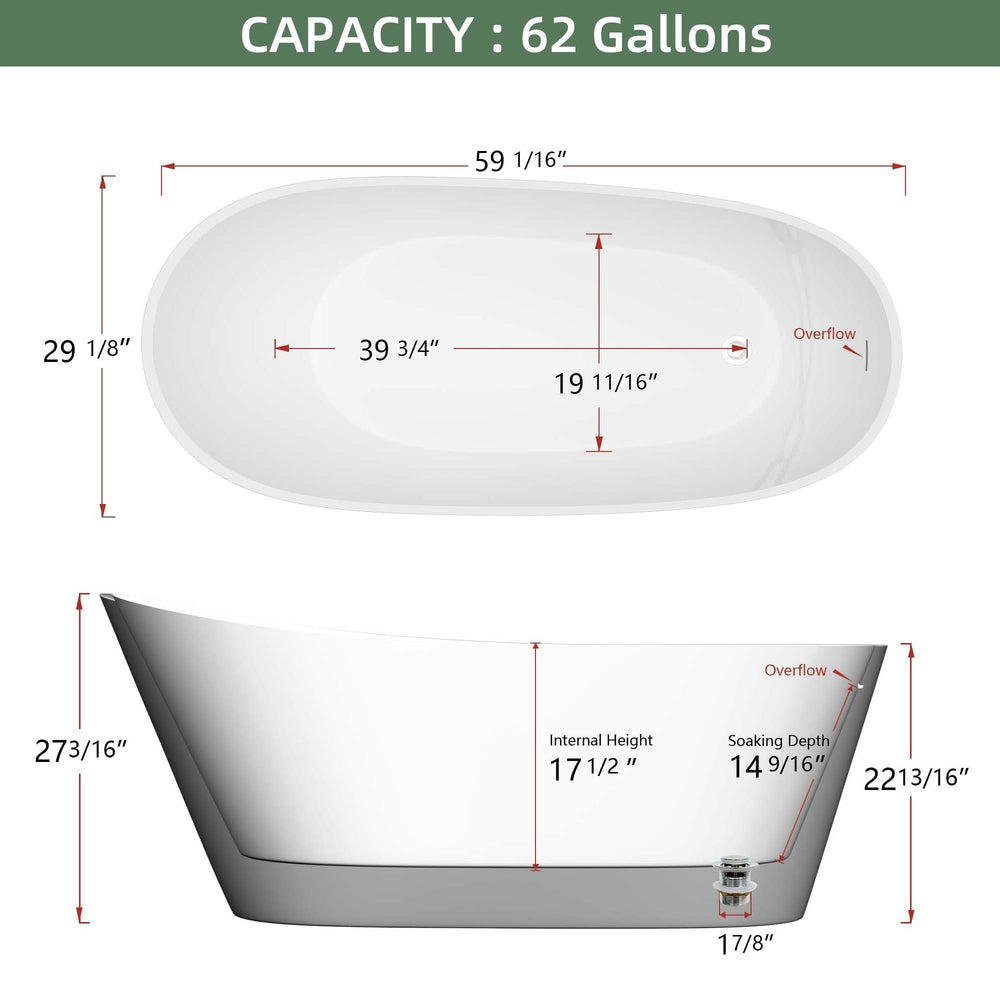 Sleek Oval Soak Tub - Stylish Adjustable Freestanding Bathtub with Easy Drain