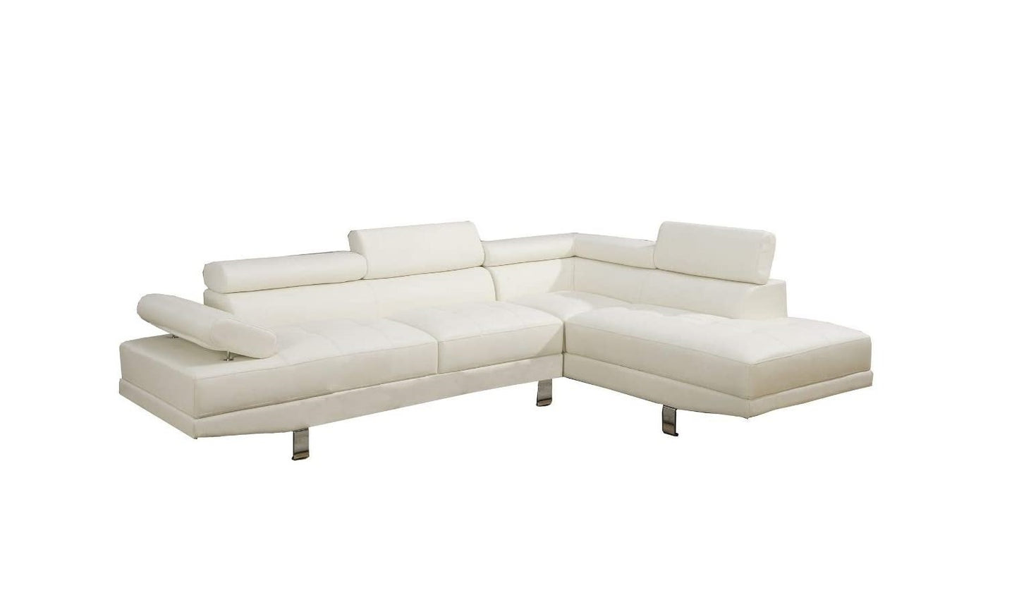 Stylish White Faux Leather Sectional Sofa with Adjustable Headrests