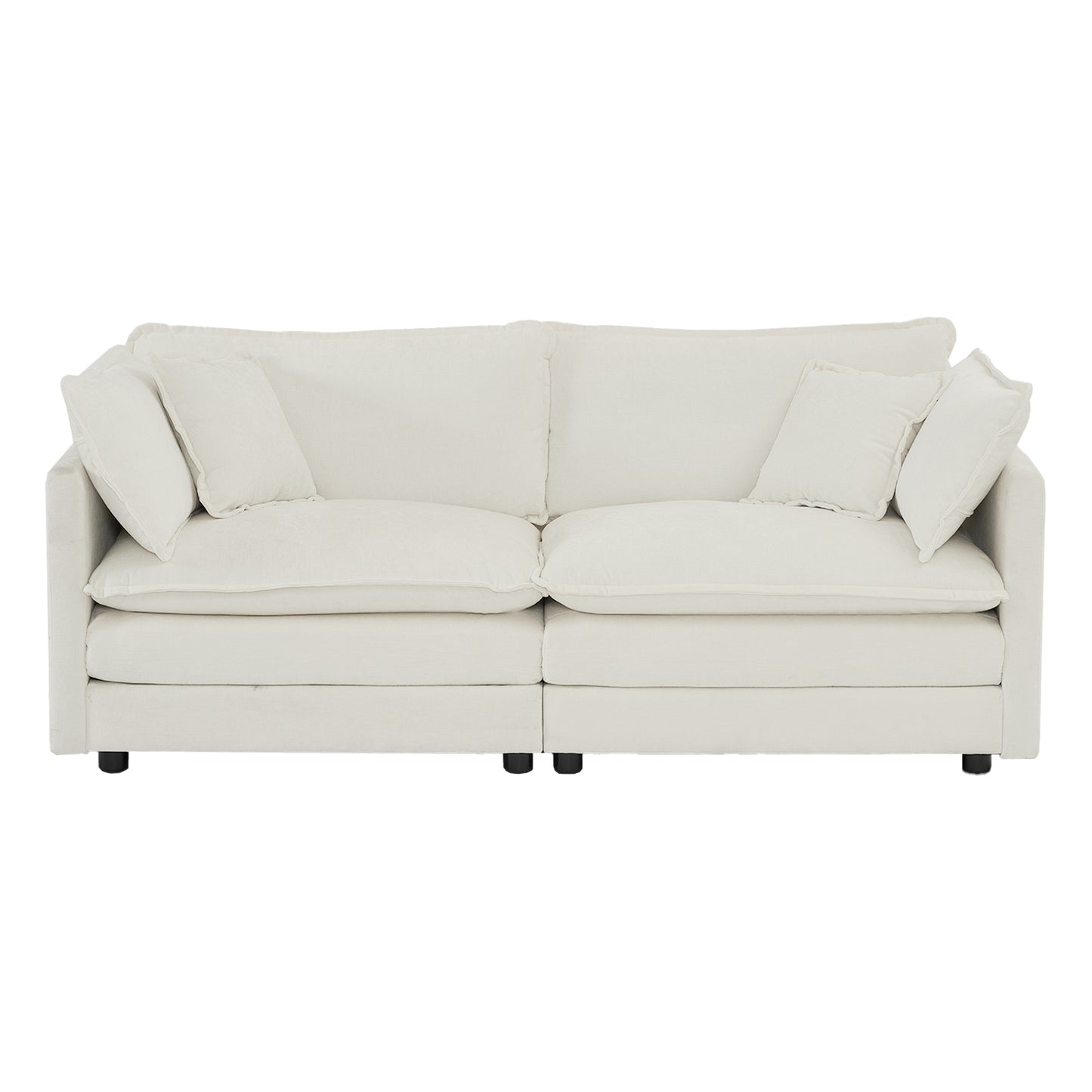 Chic White Chenille Loveseat with Pillows