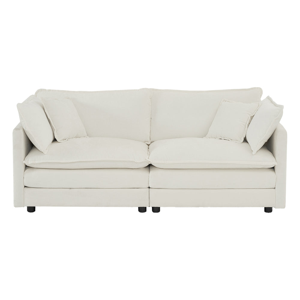 Chic White Chenille Loveseat with Pillows