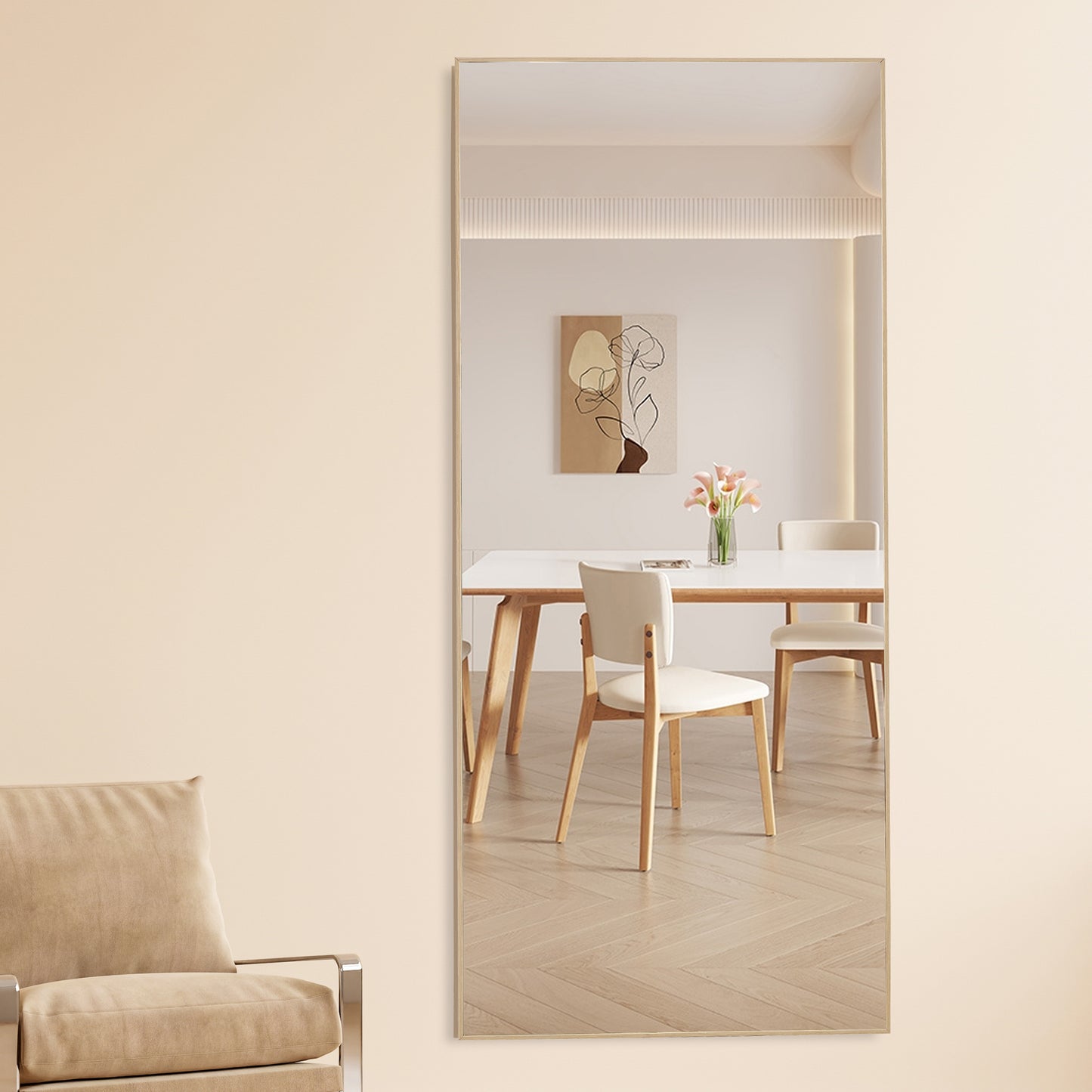 Elegant Full-Length Solid Wood Mirror