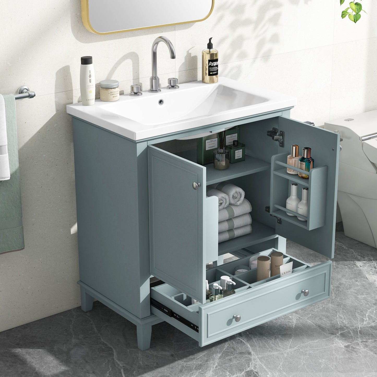 Chic Green Bathroom Vanity with Sink & Storage