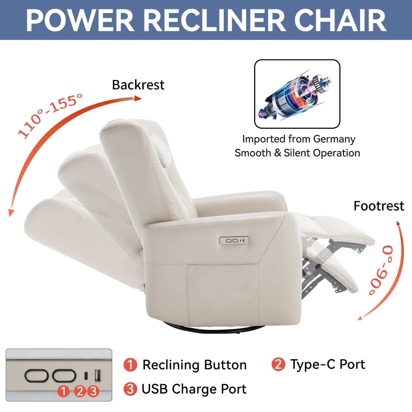 Cozy Comfort Power Recliner with Lumbar Support & USB Charging