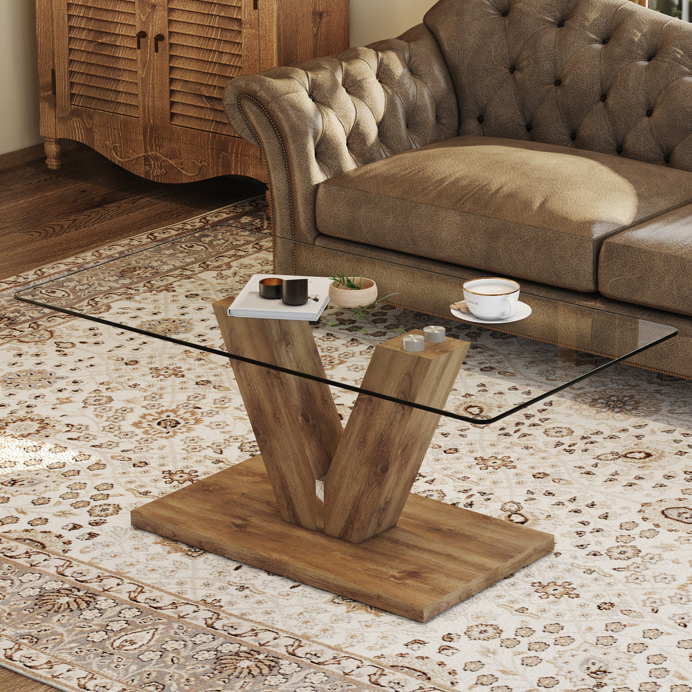 Sleek Glass & Wood Coffee Table