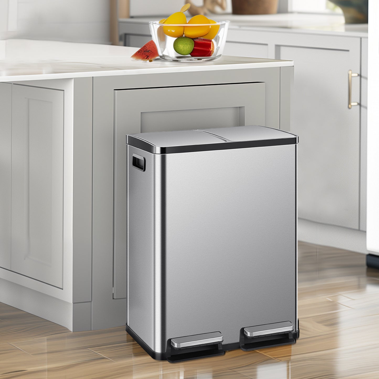 Sleek Dual-Compartment Stainless Steel Trash Can