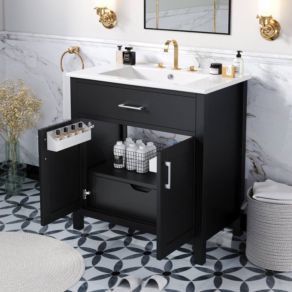 Chic Compact Bathroom Vanity with Ceramic Sink and Smart Storage