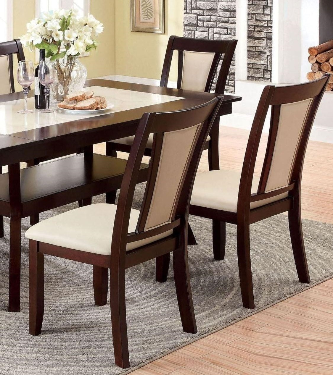 Chic Cherry and Ivory Dining Chairs Set