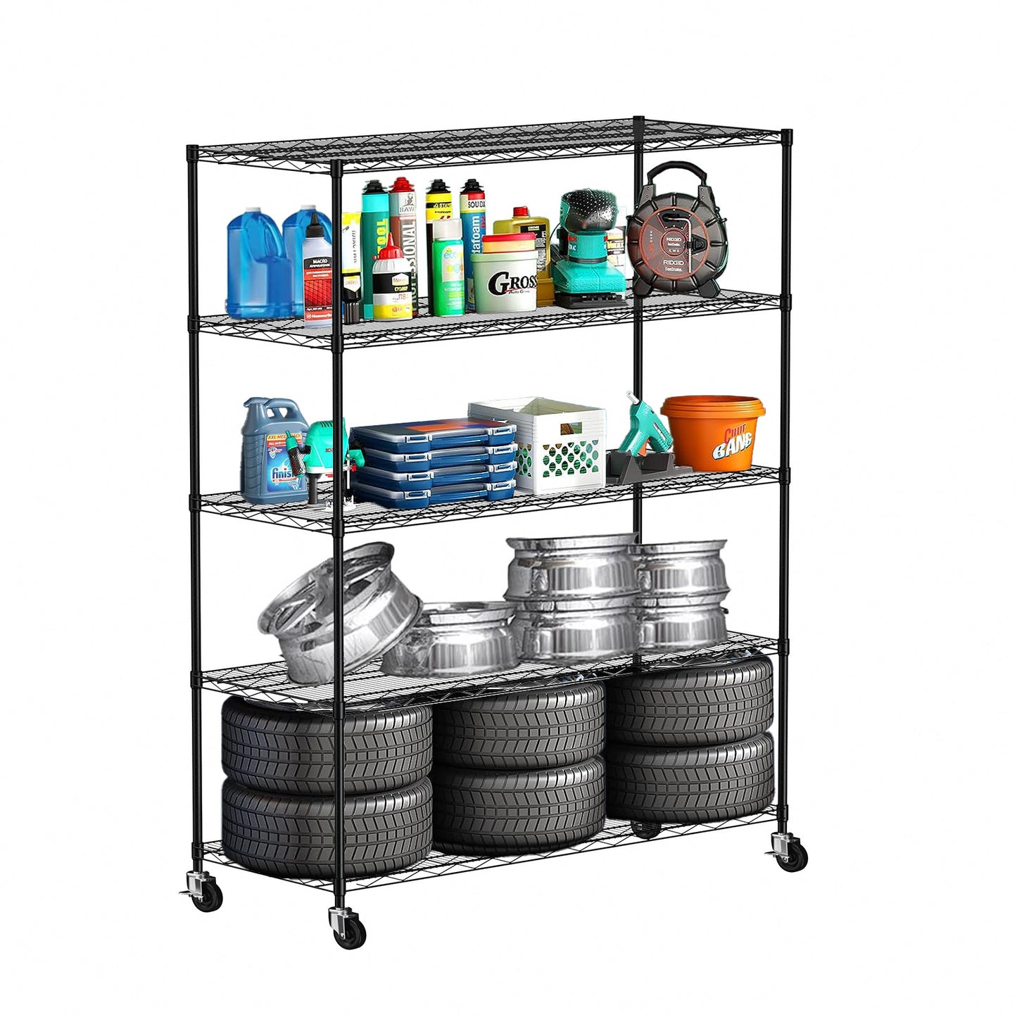 Sturdy Rolling Shelves - Heavy-Duty 5-Layer Organizer with Adjustable Feet