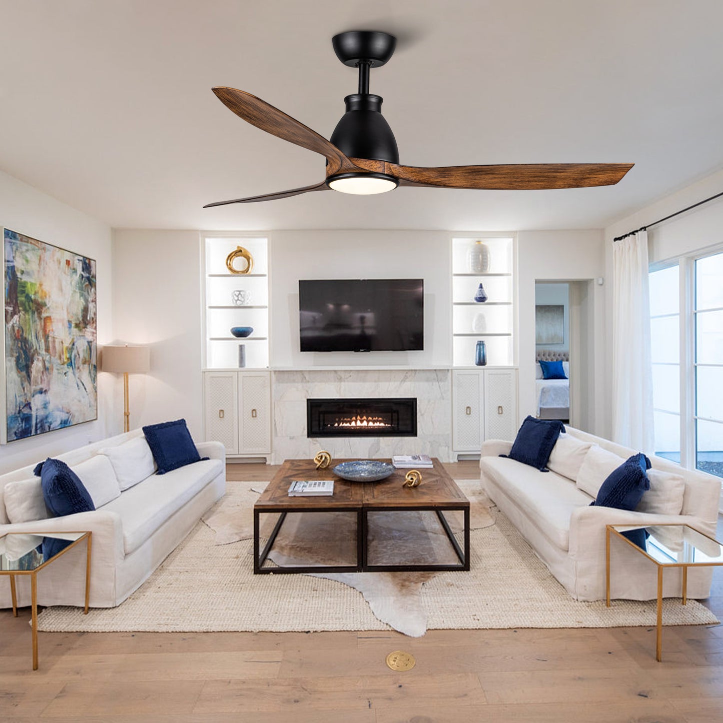 Sleek Black Ceiling Fan with LED Glow