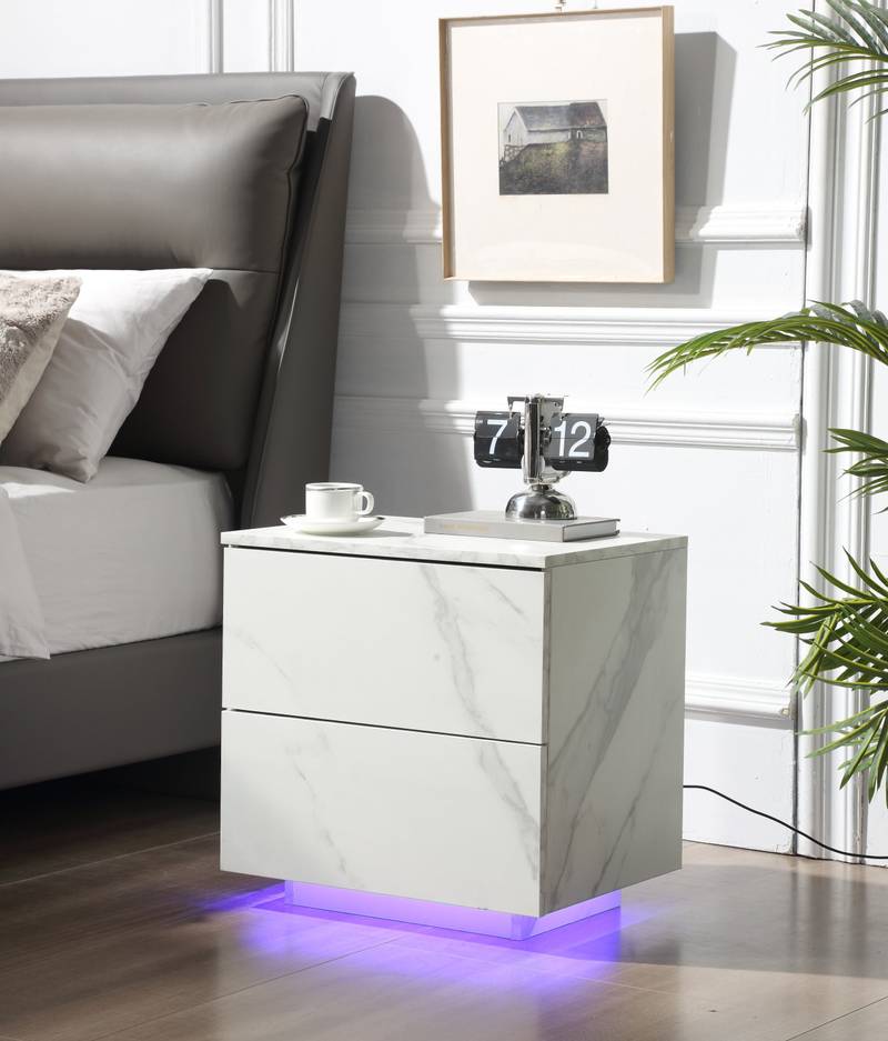 Shining White Nightstands with Drawers