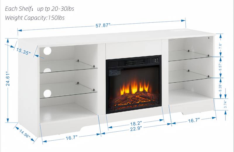 Modern Electric Fireplace TV Stand with LED Lights and USB Charging