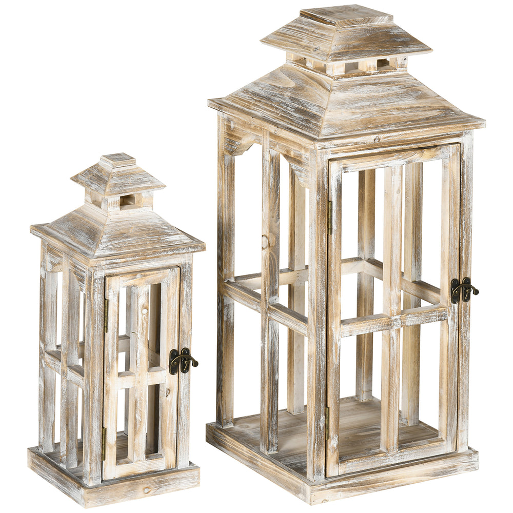 Rustic Wooden Lantern Set