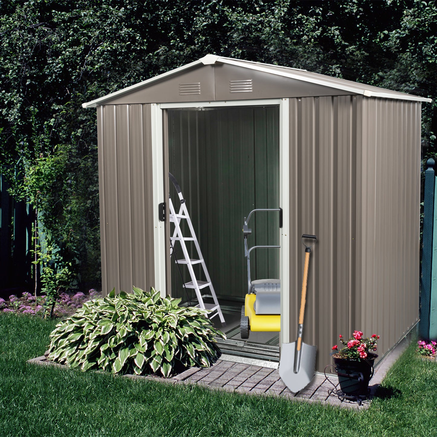 Gray Outdoor Metal Storage Shed