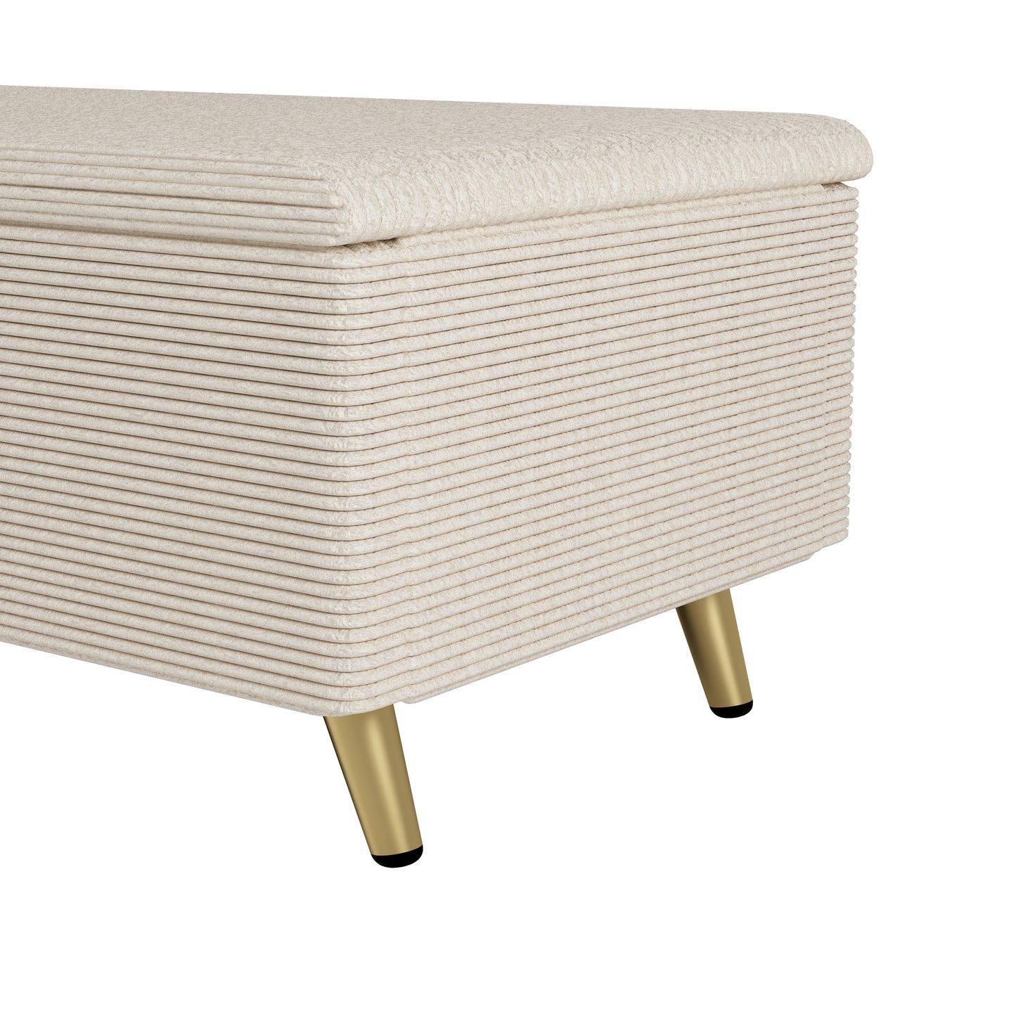 Chic Storage Ottoman with Metal Legs - Beige Corduroy Comfort