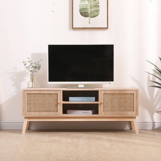 Boho Chic TV Stand - Stylish Rattan Console with Adjustable Shelves