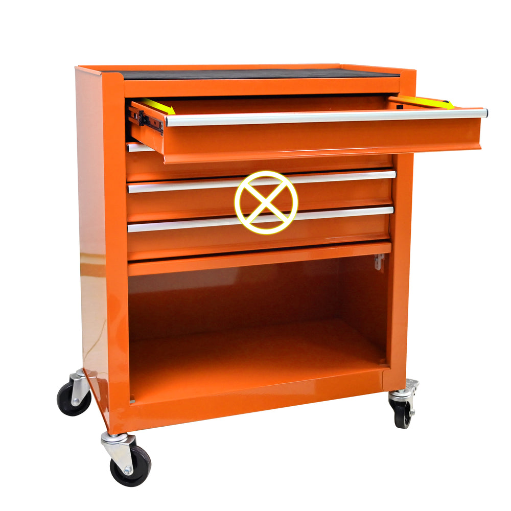 Rolling Orange Tool Cart with 4 Drawers